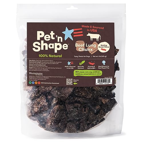 Pet n Shape Beef Lung Chunx Dog Treats - Made and Sourced in the USA - 16 Ounce