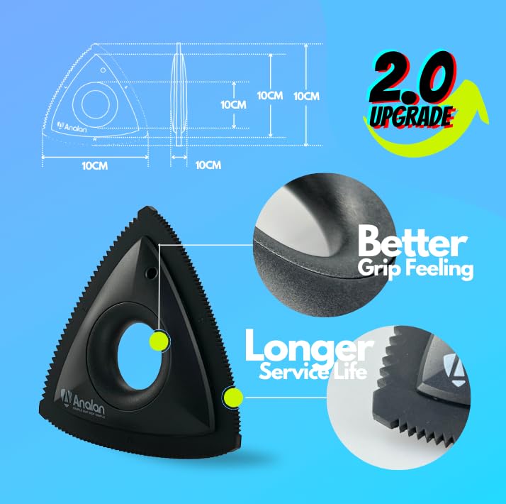 Analan Mini Pet Hair Remover - Triangle Lint & Dog Hair Tool for Car Detailing, Couch, Carpet - Matte Black