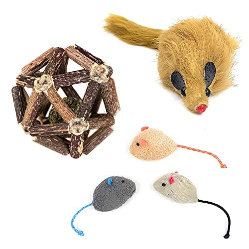 Rvpaws Cat Ball Vine Sticks Catnip Exquisite Ball Pet Biting Toy Teeth Care With Plush Toy Mouse (Set Of 3)