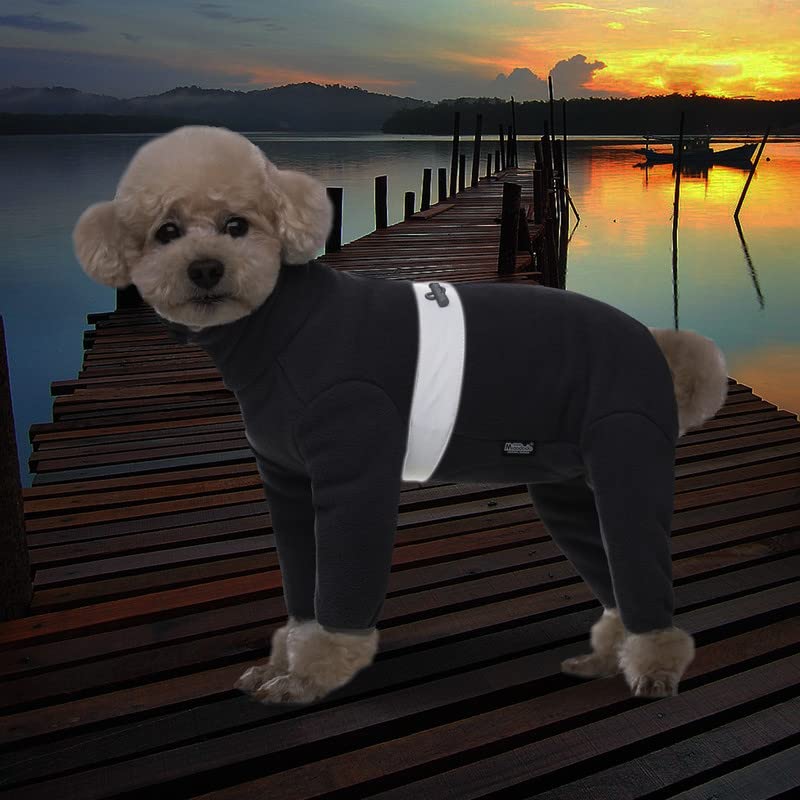 Polar Fleece Dog Pajamas Bodysuit - Small To Medium Dogs, Winter Jacket & Sweater Vest, Four-Legged Warm Clothes In Dark Grey