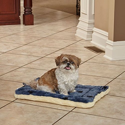 Midwest Homes For Pets Reversible Paw Print Pet Bed In Blue / White, Dog Bed Measures 17L X 11W X 1.5H For 'Tiny' Dog Breed, Machine Wash