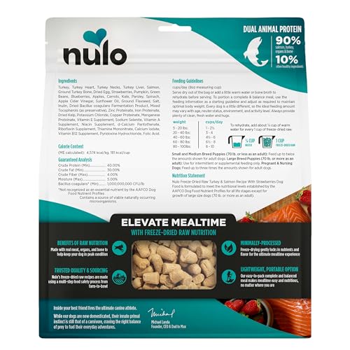 Nulo Freeze-Dried Raw Turkey & Salmon Recipe with Apples Complete and Balanced Dry Dog Food Kibble, 18 Ounce Bag