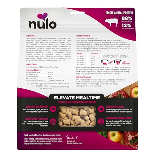 Nulo Freeze-Dried Raw Beef Recipe with Apples Complete and Balanced Dry Dog Food Kibble, 18 Ounce Bag