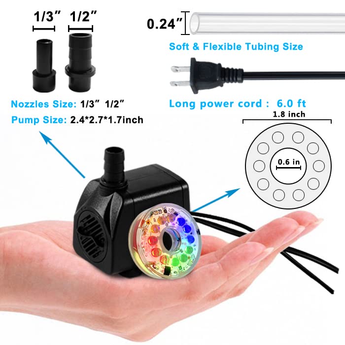 Pulaco 10Watt 160Gph Submersible Fountain Pump Wiht Led Light For Water Feature, Outdoor Pond, Aquarium Fish Tanks, Home D?Cor F