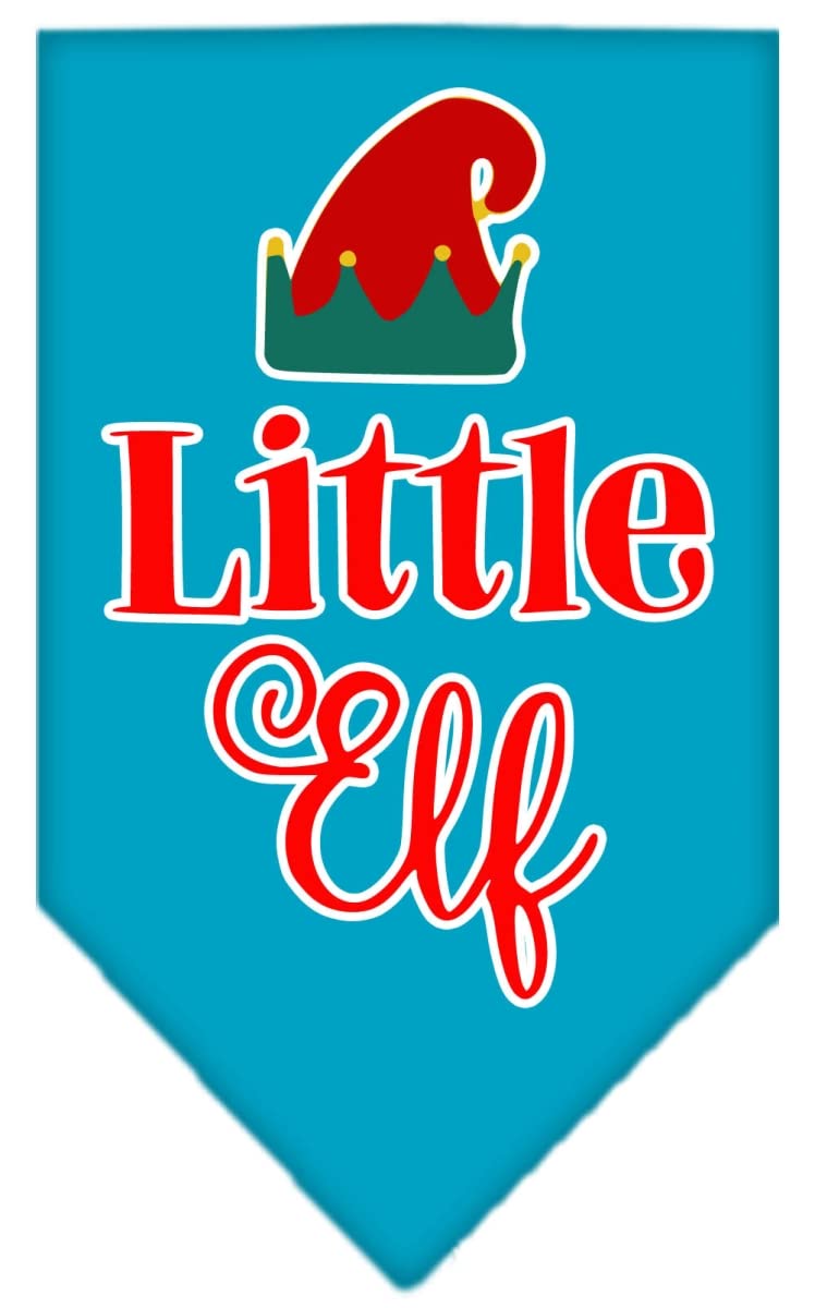 Christmas Pet and Dog Bandana Screen Printed, "Little Elf" Turquoise Large