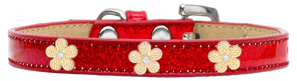 Mirage Pet Products Gold Flower Widget Dog Collar Red, Ice Cream, Size 16