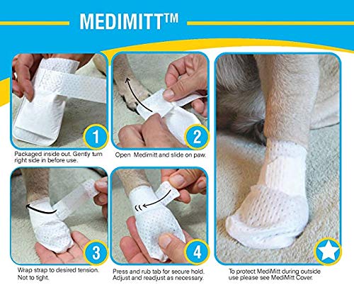 PawFlex Medimitt Paw Bandages - Stretchy Medical Booties, Large 12-Pack, Non-Slip, Breathable, Washable