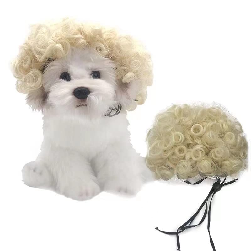 Spa Day Dog Costume Cosplay Wig, Curly Hair Pet Cat Wigs For Halloween Parties Dog Hats Wigs For Small Medium And Large Dogs Adjustable(Pet Head Circumference 8-27 Inches)