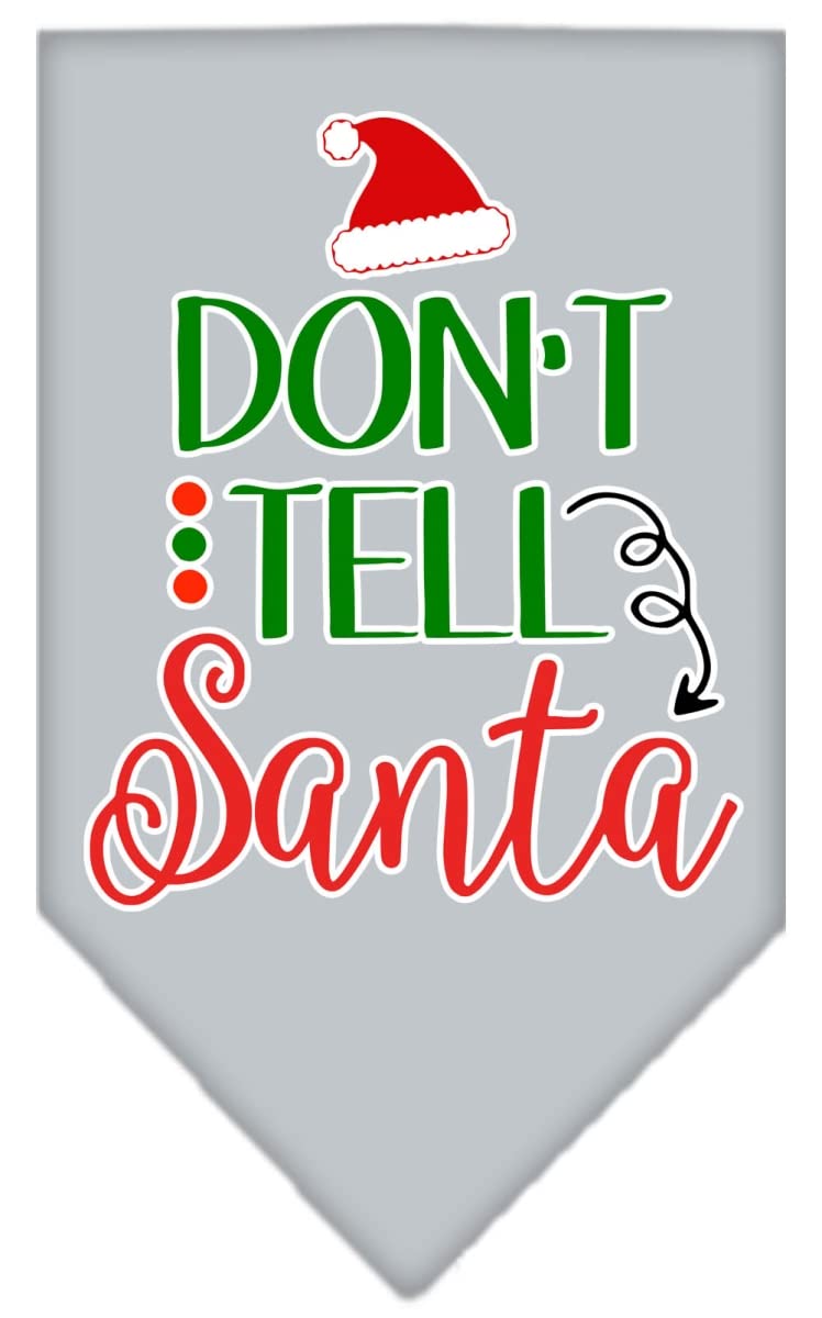 Christmas Pet and Dog Bandana Screen Printed, "Don't Tell Santa" Grey Small