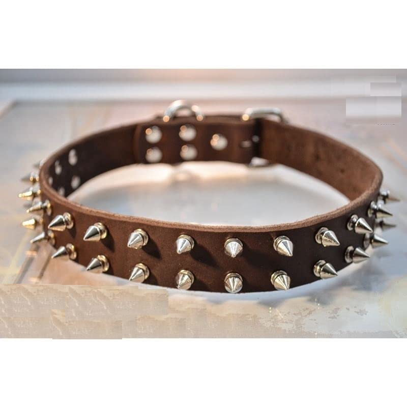 D&C Paws Spiked Studded Pu Leather 1.25 Inch Durable Pet Dog Pitbull Mastiff, Rottweiler Collar With DRing L (Black), Leather (