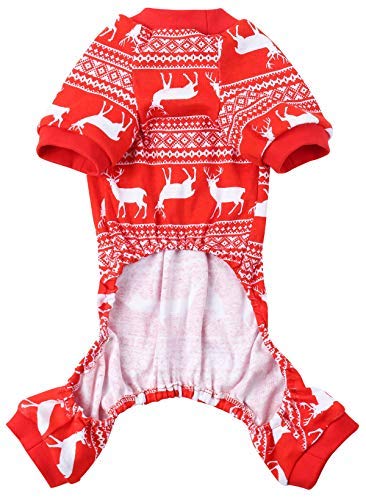 Christmas Dog Pajama Reindeer Pet Dog Pajamas Jumpshit For Large Dogs, Cotton Back 23' Xlarge Red