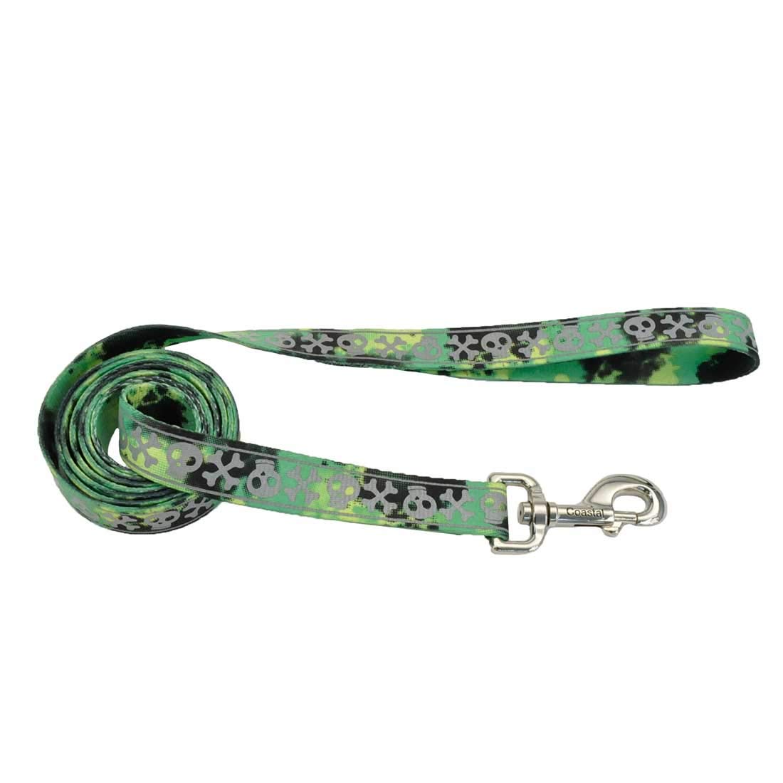 Coastal - Lazer Brite - Lazerbrite Patterned Leash, Lime Skulls, 3/8 X 6'