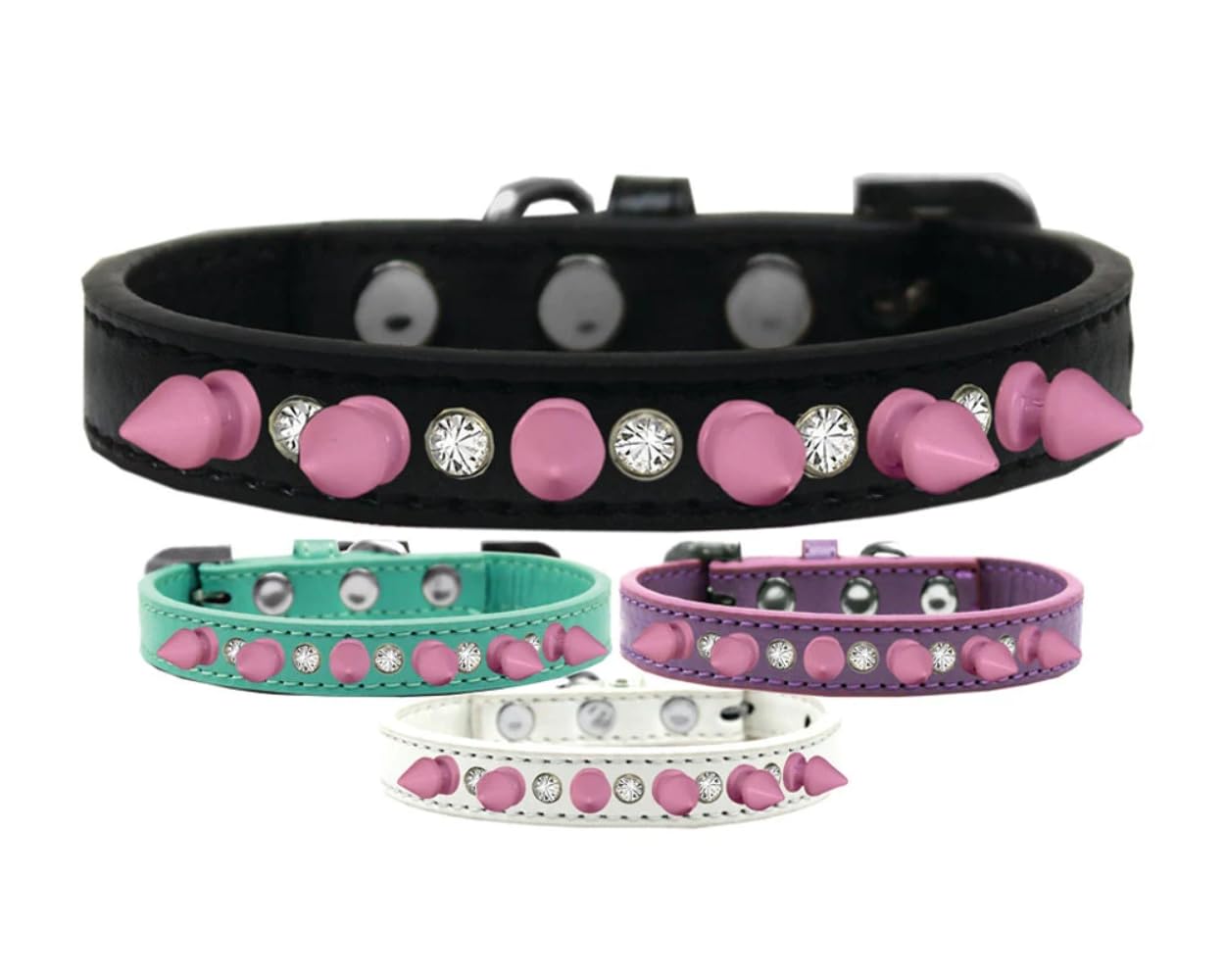 Pet and Dog Spike Collar, Clear Crystals & Light Pink Spikes” Black 16