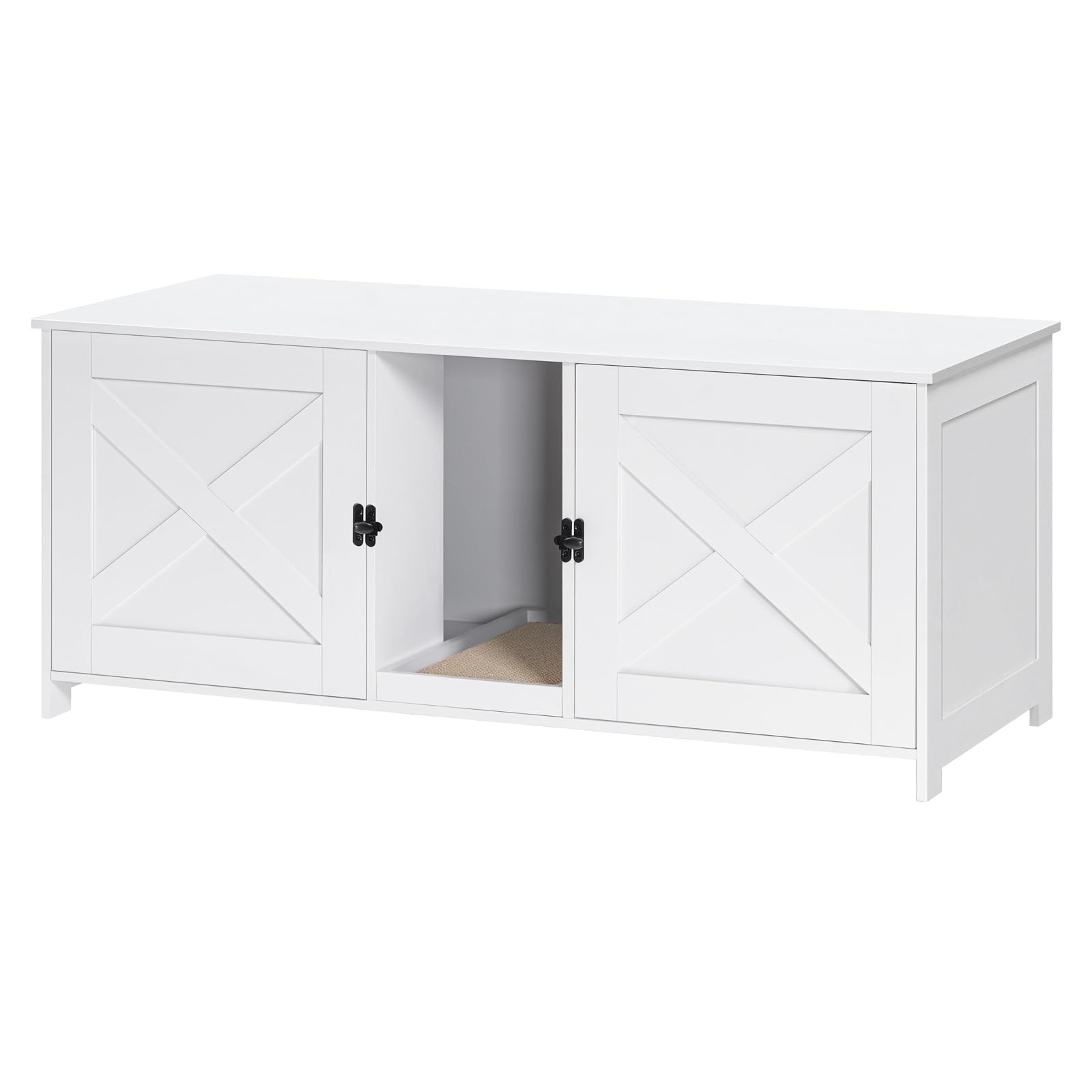 Mahancris Litter Box Enclosure For 2 Cats, 47.2'' Hidden Cat Furniture With Double Room, Wooden Washroom With Scratching Board, 