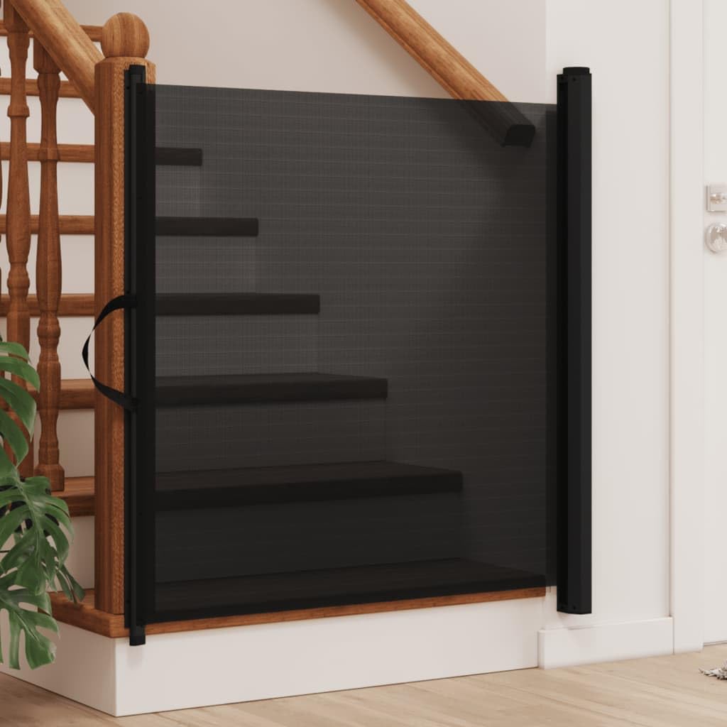 vidaXL Retractable Pet Gate Dog Barrier Fence - Black - Kitchen/Bedroom/Stair - 40.4" H x 49.2" W - Polyester, Powder-Coated Iron