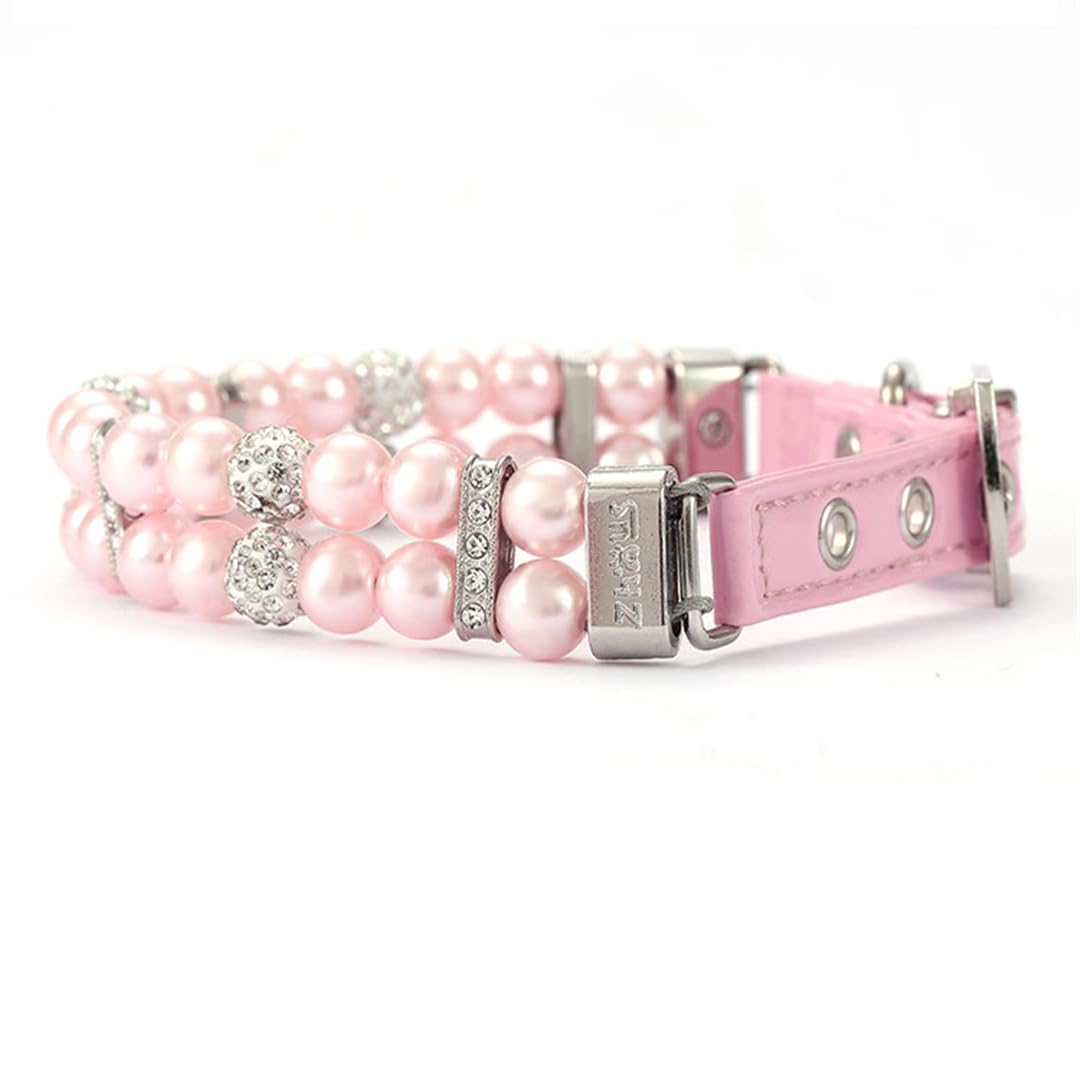 Pink Pearl Dog Collars For Small Dogs, Pearl Cat Collar Pu Leather, Female Dogs Necklace With Crystal Rhinestone Jewlled For Puppy Kitten Xs Small Medium Dogs Wedding & Birthday Gift, S