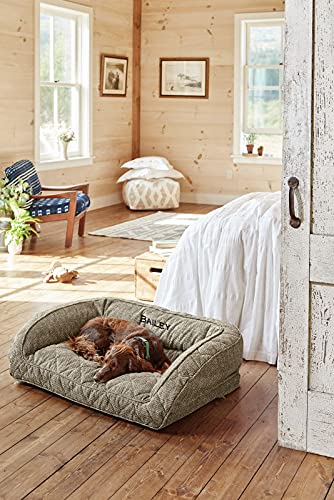 Orvis Comfortfill-Eco Bolster Dog Bed - Plush Rectangular Dog Beds With Three-Sided Bolster For Leaning, Charcoal Chev - Small