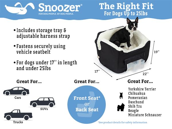 Snoozer Dog Car Seat with Storage Tray: Lookout II Car Seat for Small Dogs Under 25lbs, Size: Medium, Fabric: Birch Diamond, Pet