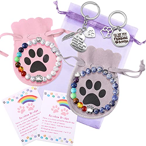 Jadive 9 Pieces Pet Memorial Gifts Set Rainbow Bridge Bracelet Pet Memorial Bracelet Dog Loss Keychain Rainbow Bridge Poem Card With Flannel Organza Bag For Women Men Kids Pet Lovers(Classic Style)