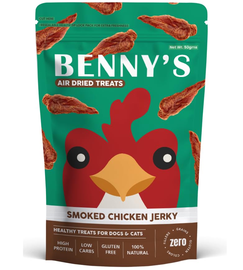 BennyS Bowl AirDried Dog Treats  Smoked Chicken Jerky | 100% Natural, High Protein | Soft & Smoky Dog Treats | 1 Pack  50G | G