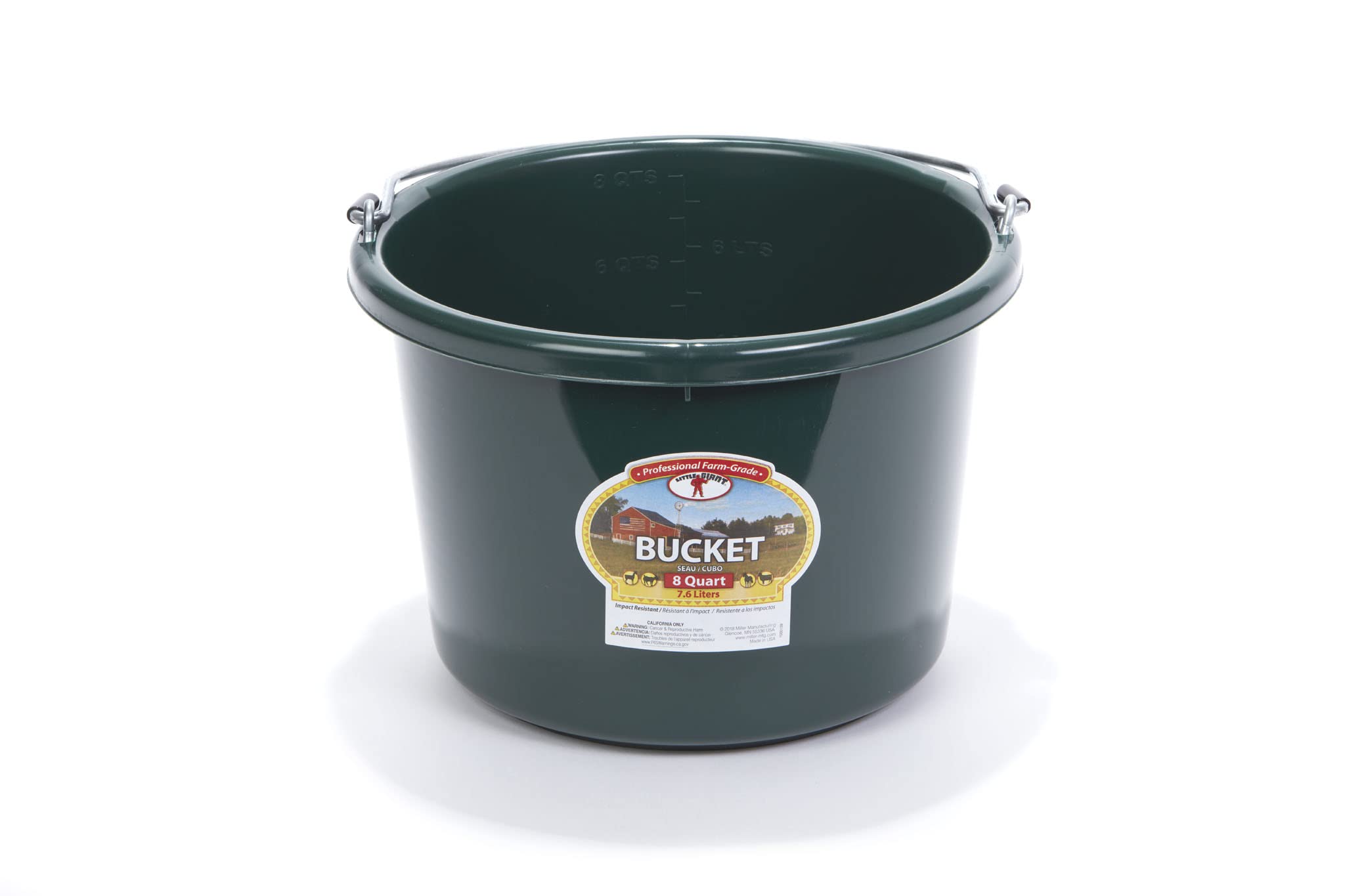 Little Giant Plastic Animal Feed Bucket | Round Plastic Feed Bucket with Metal Handle | Made in USA | 8 Quarts | Green