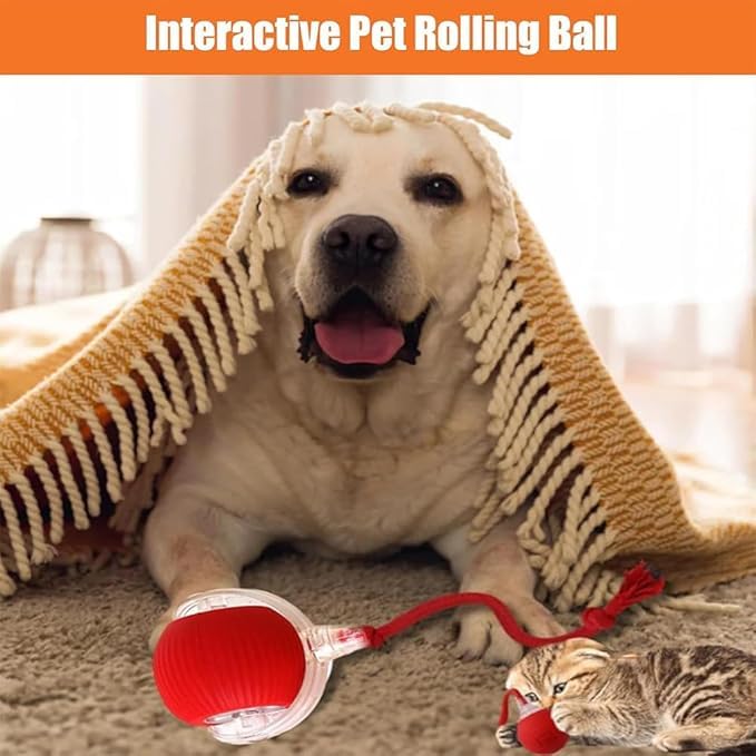AUTRETY Interactive Rolling Dog Ball Toy, 360° Smart Electric Toy for Dogs & Cats, Red