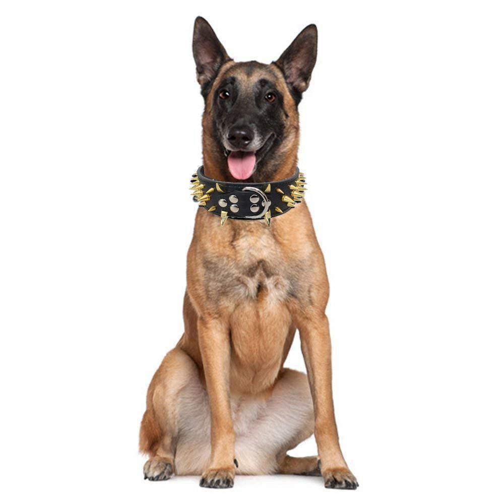 Serijoars Spiked Studded Dog Collar, Pu Leather Dog Collar, Adjustable Pet Collars For Medium Or Large Breed Pet (L, Black4)
