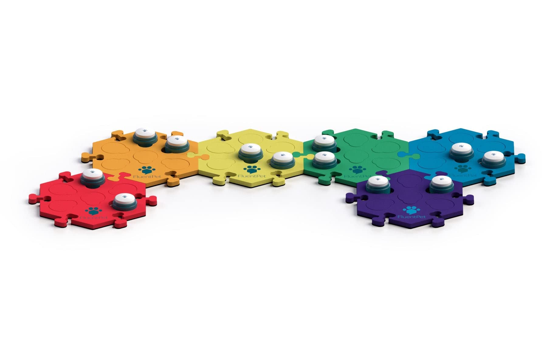 FluentPet Basic Vocab Kit - 12 Recordable Buttons & 6 HexTiles for Dog & Cat Communication - Customizable Talking Button Set