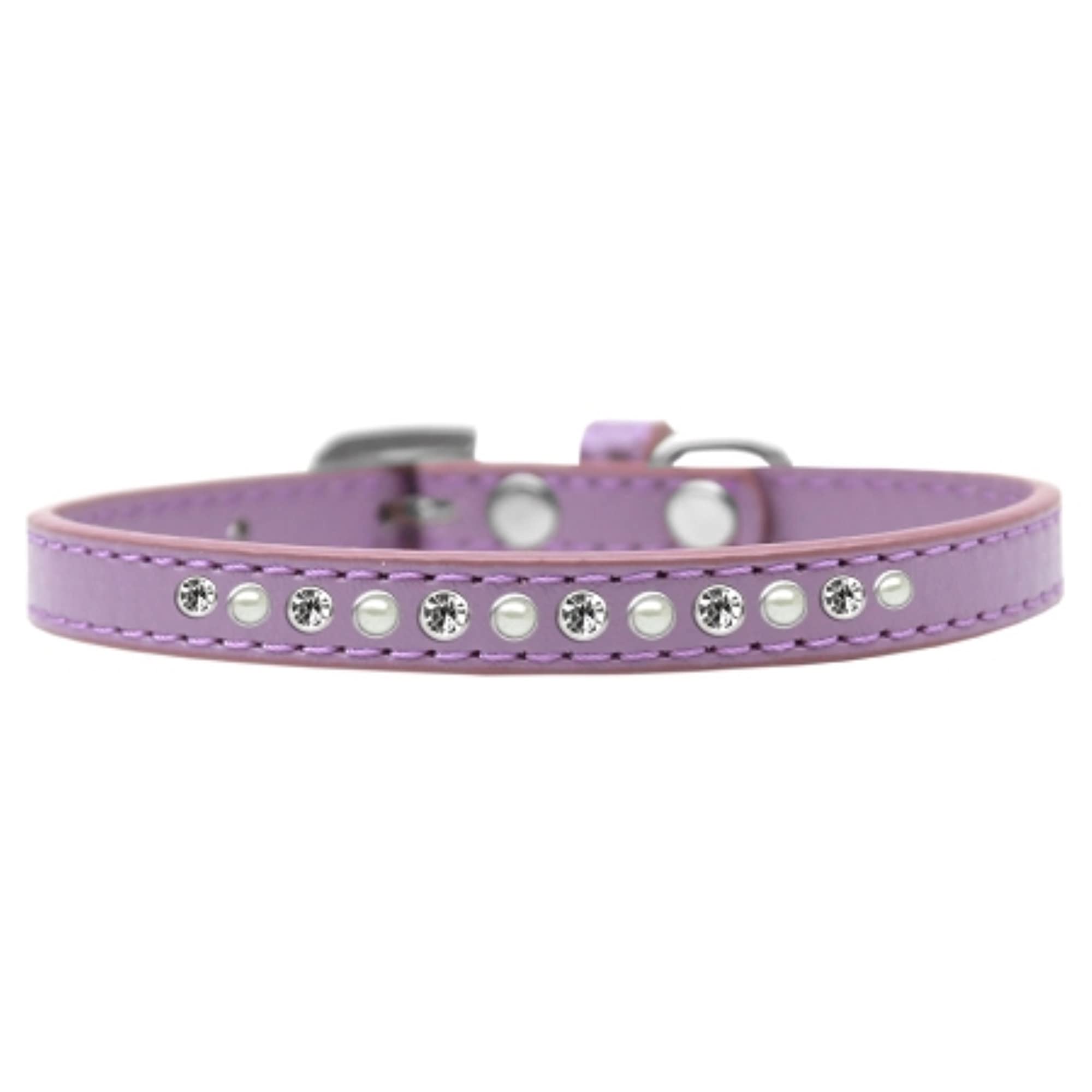 Mirage Pet Products Pearl and Clear Crystal Lavender Puppy Dog Collar, Size 12