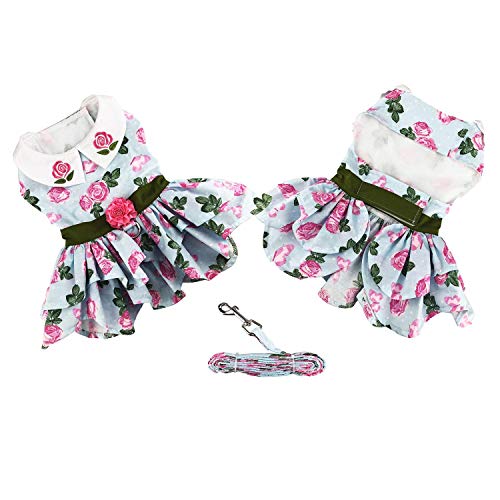 Doggie Design Pink Rose Dog Harness Dress With Matching Leash (Large)