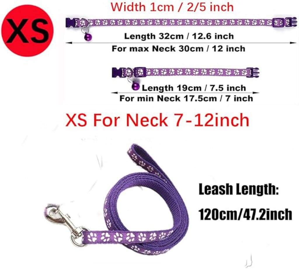 Blue Black Dog Collar With Bell Leash Set, Nylon Basic Reflective Small Dog Collar Boy Paw Print For Xxs Xs S Dog Kitten Pet Ani
