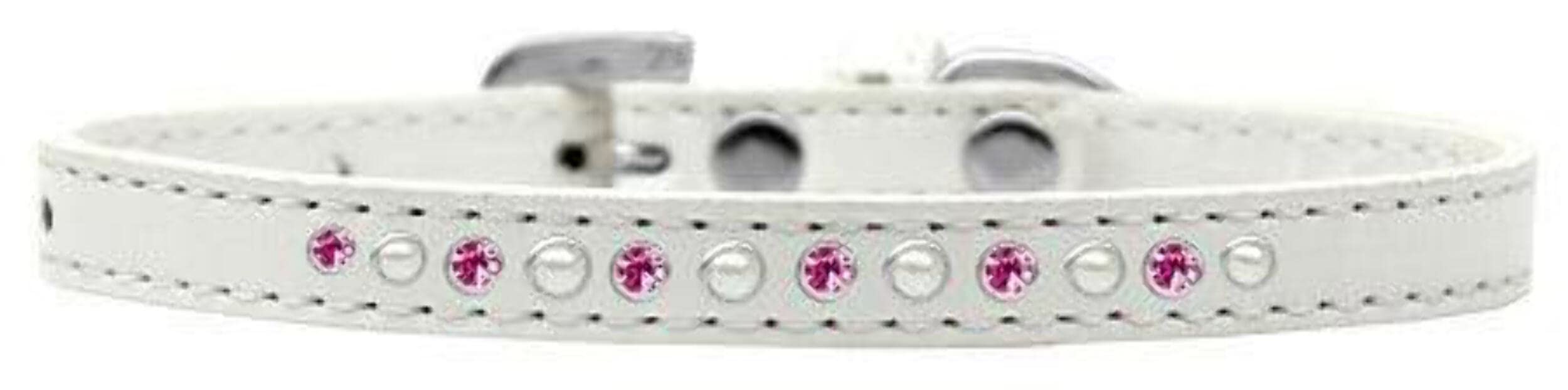 Mirage Pet Products Pearl and Pink Crystal White Puppy Dog Collar, Size 10
