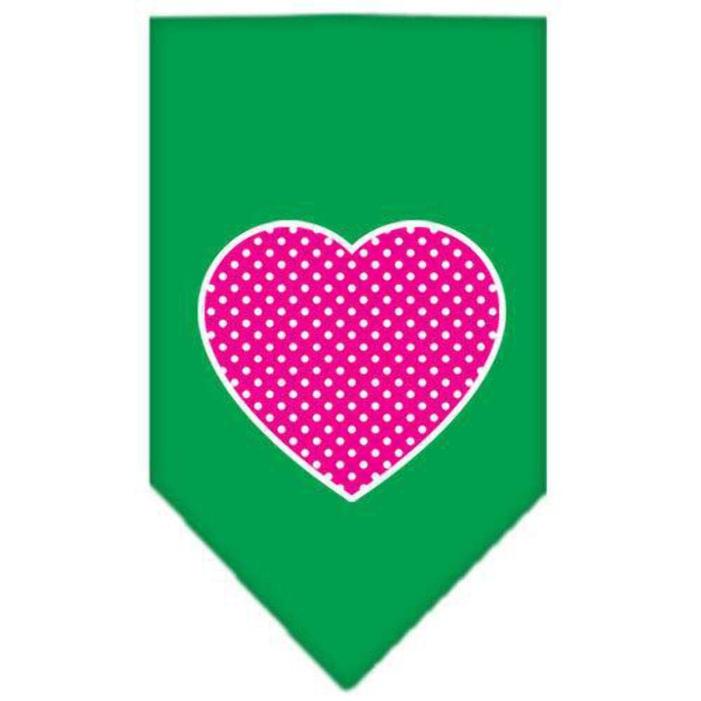 Pet and Dog Bandana Screen Printed, "Pink Swiss Dot Heart" Orange Large