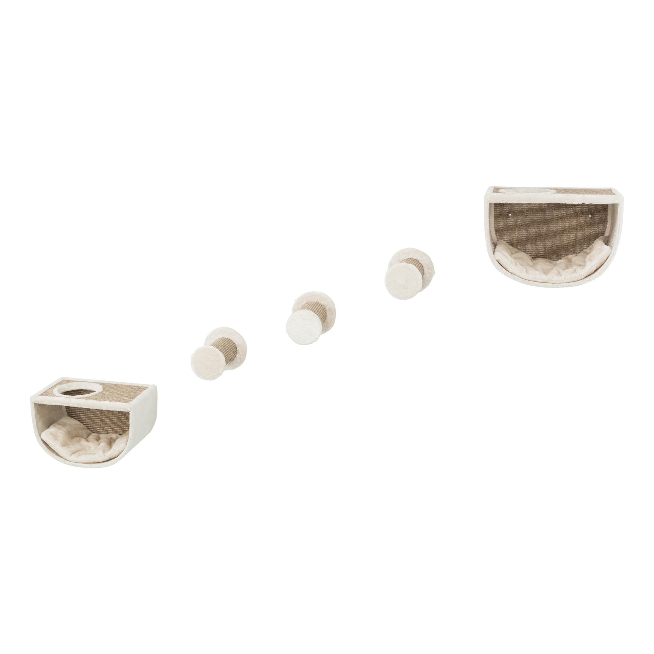 Trixie Eden Wall Mount Cat Tree 5Pc Set, 2 Condos And 3 Perches/Steps, Scratching Post, Brown