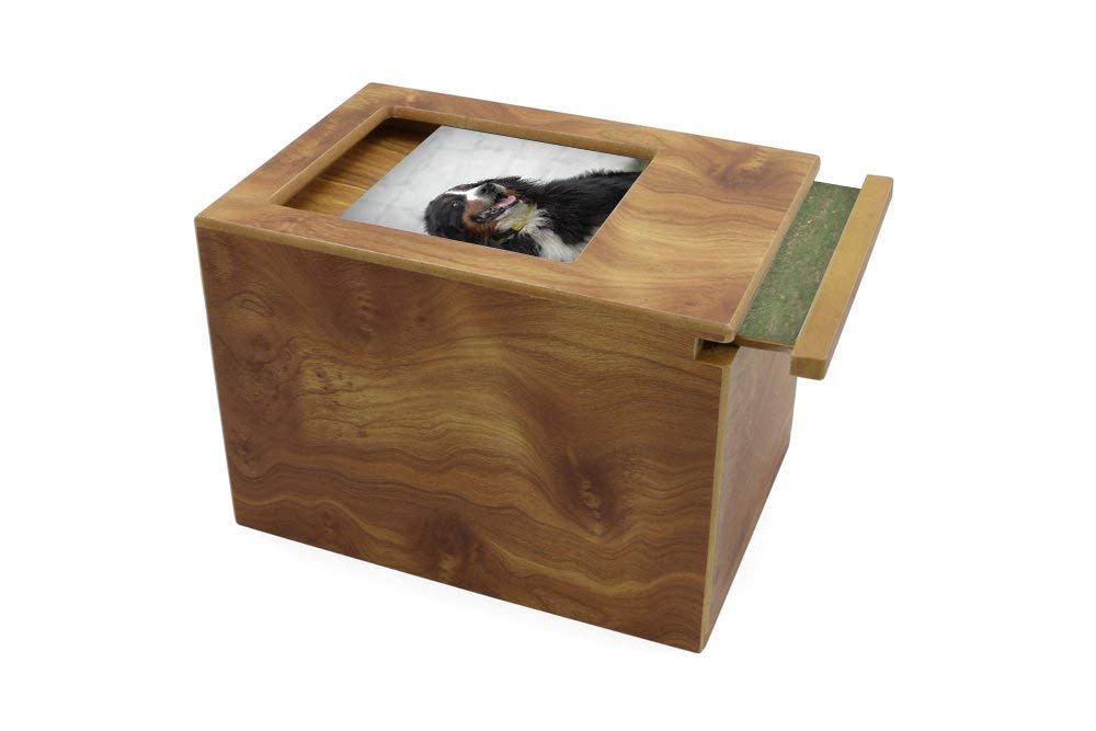 Near & Dear Pet Memorials MDF Pet Photo Cremation Urn, 200 Cubic Inch, Natural Grain Finish