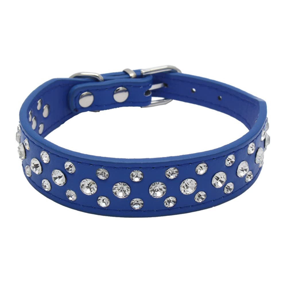 Rhinestone Dog Collar, Bling Rhinestone Pu Leather Crystal Diamond Pet Dog Cat Puppy Collar Black S M L Xl (M, Dark Blue)