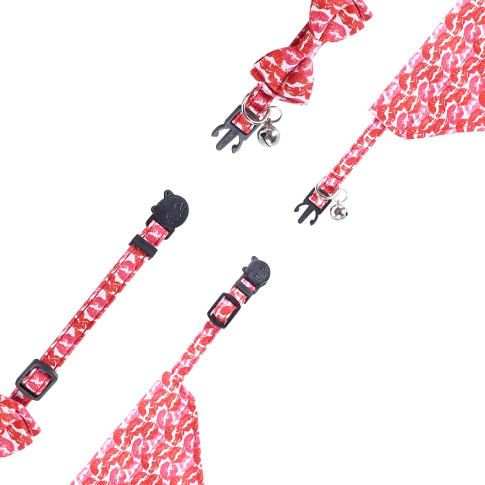 Valentine Cat Collar Breakaway With Bow Tie Bandana And Bell Holiday For Kitty Adjustable Safety Love Heart