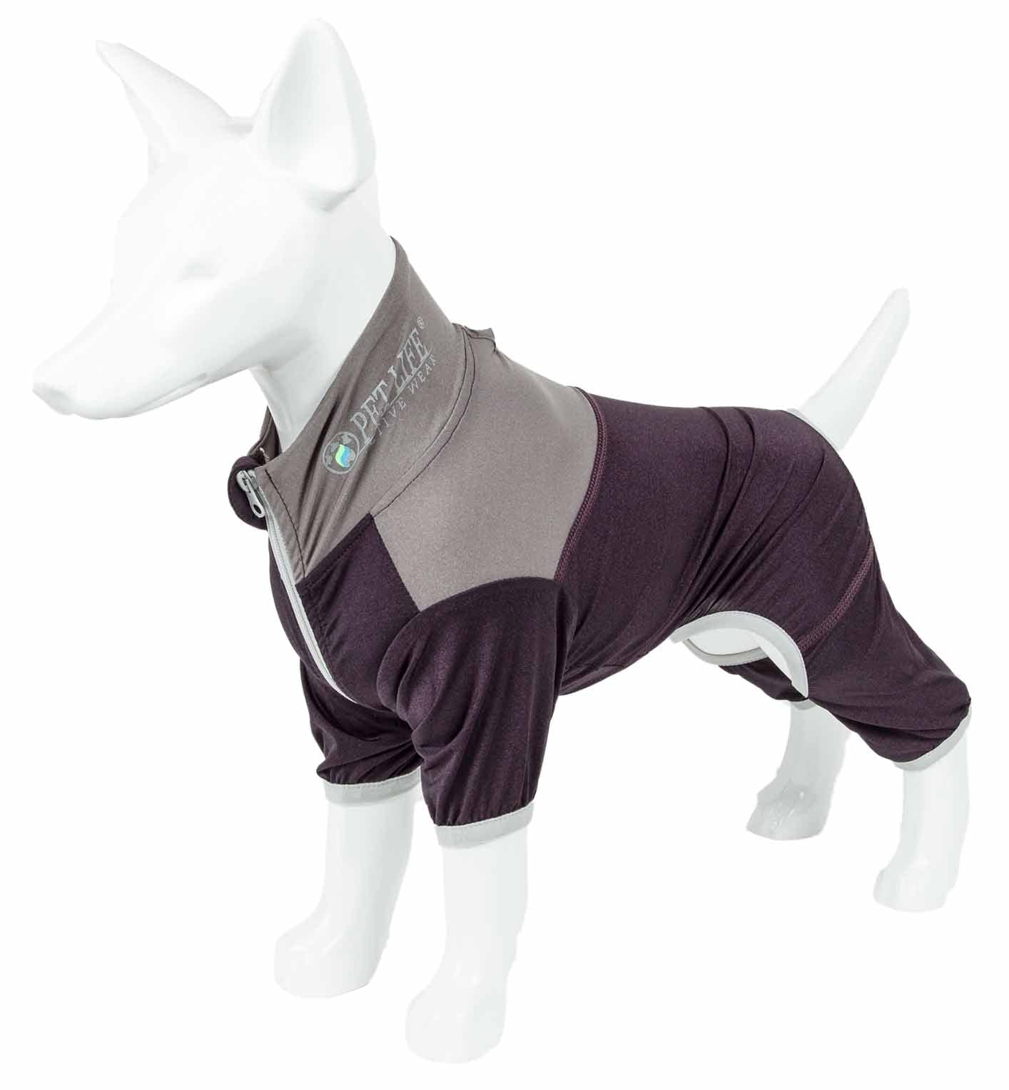Pet Life ® Active 'Embarker' Heathered Performance 4-Way Stretch Two-Toned Full Body Warm Up, Medium, Brown