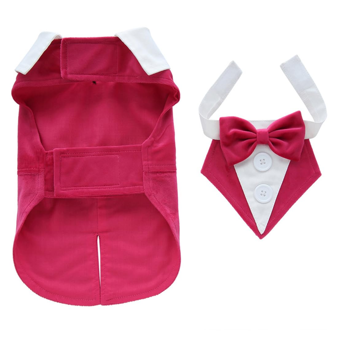 Doteyayp Puppy Velvet Tuxedo With Detachable Bowtie Prom Wedding Formal Wear Prince Costume For Small Dog (Medium, Rose)