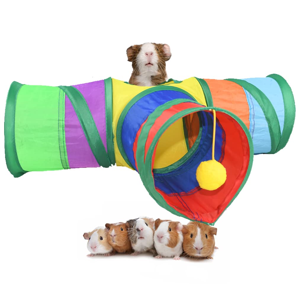 Asocea 3 Way Guinea Pig Tunnel Collapsible Hamster Tubes And Tunnels Play Toys Small Animal Hideout Hideaway For Ferret Chinchilla Dwarf Rabbits Bunny Guinea Pigs Kitty
