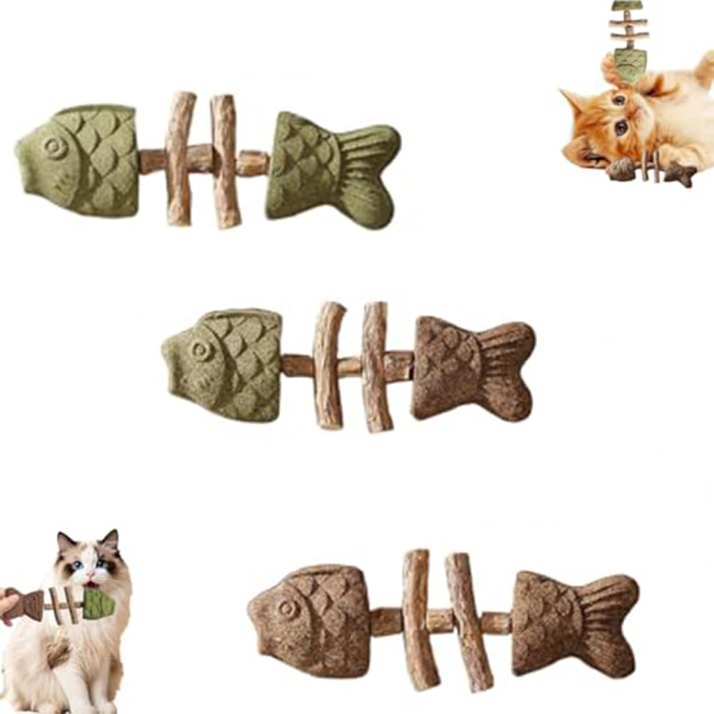 Squishy 3Pcs Cat Nip, Catnip,Natural Catnip Alternative, Natural Fishbone Cats Dentals Stick,Interactive Kitten Chew Playthings 