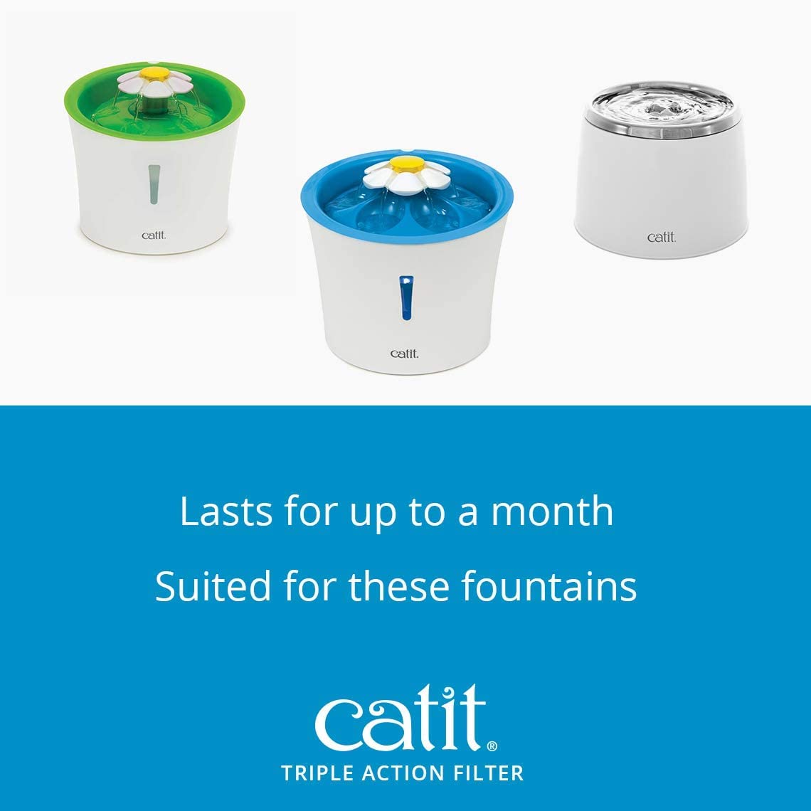 Catit Triple Action Water Fountain Filters - 5-Pack, Stainless Steel, White, Model 43746