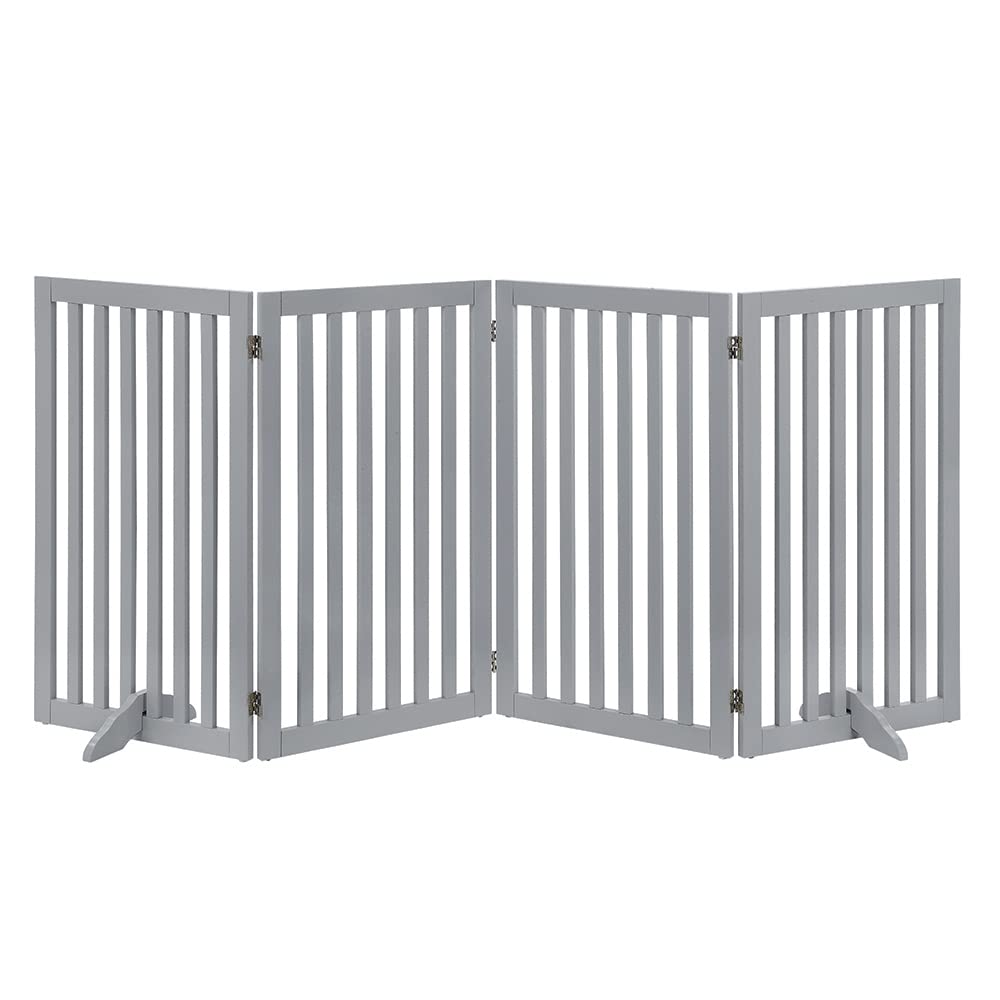 Unipaws Freestanding Wooden Pet Gate For Dog And Cat, 24'' H And 36'' H Foldable Dog Gate With 2Pcs Support Feet For Doorway, Ha