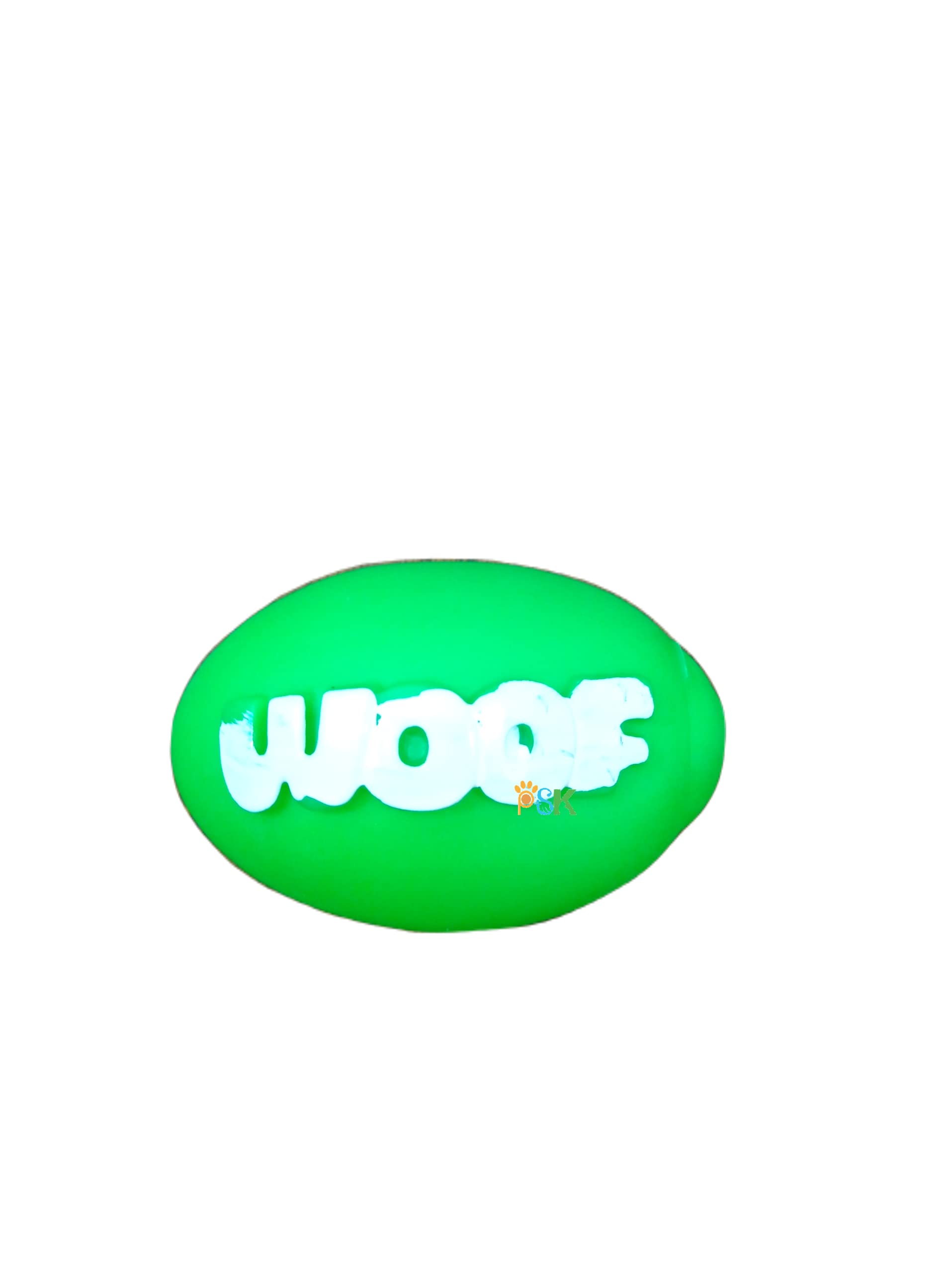 Psk Pet Mart Dog Woof Print Squeaky Rugby Spiked Ball Toy Medium (Green) (Pack Of 1)