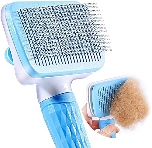 Furry Critters Pet Grooming & Cleaning Slicker Brush Self Cleaning Hair Brush For Dogs Cats Shedding Brush Comb With Handle, Dog