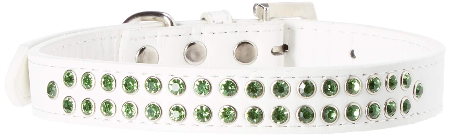 Dog, Puppy & Pet Fashion Collar, "Two Row Lime Green Crystal Rimsets" White 20