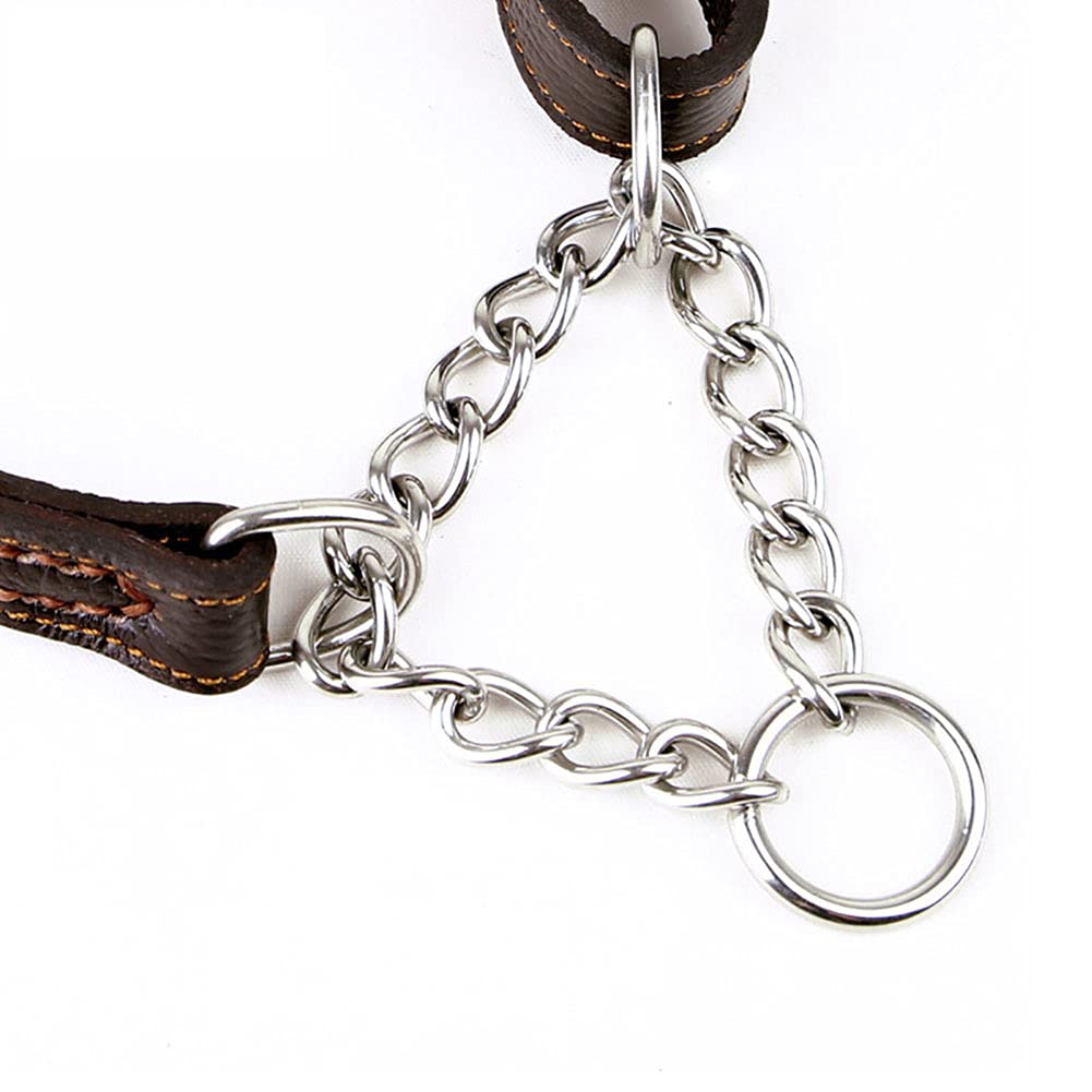Love Dream Martingale Collars For Dogs, Leather Training Dog Collar, Stainless Steel Chain Anti-Escape No Pull Dog Collar For Medium Large Dogs (S(11.8'-16.9'), Brown)