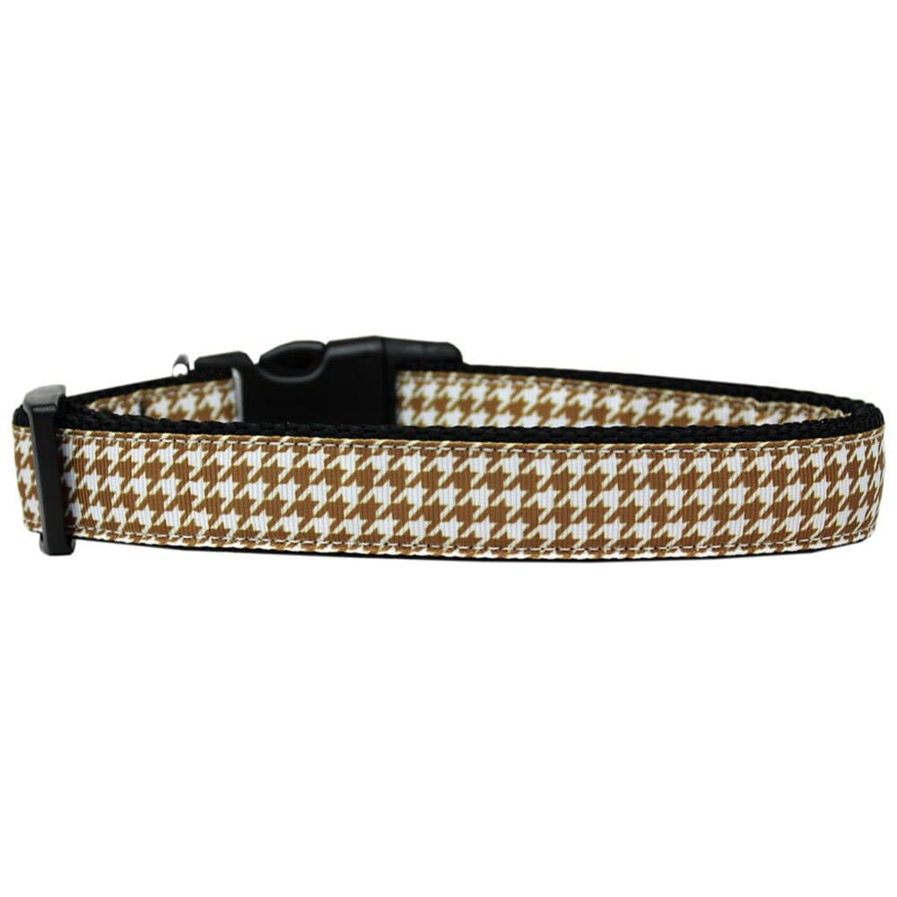 Pet Dog & Cat Nylon Collar or Leash, "Houndstooth Brown" XS Collar