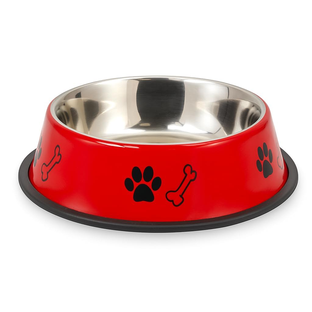 Pet Fun Stainless Steel Paw Bone Printed Bowl For Dogs, Cats & Any Pets  150Ml  2600Ml NonSkid Rubber Bottom Food/Water Bowl 