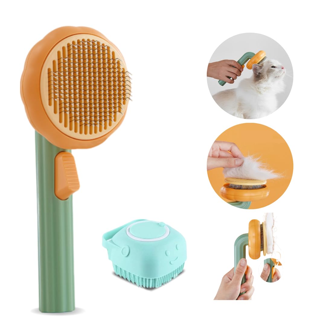 Zepzy Self Cleaning Pet Grooming Brush Dog Comb & Cat Comb  Pet Hair Remover Grooming Comb With Switch & Pain  Free Slickers |
